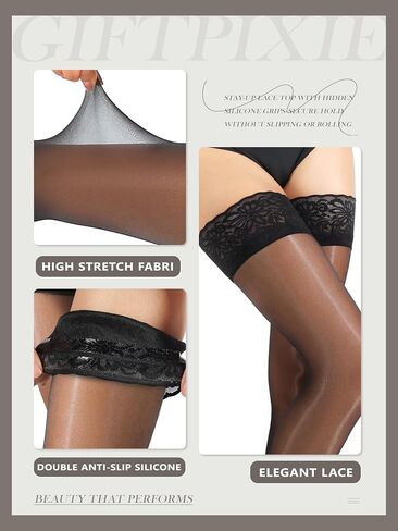 Silk Thigh High Stockings for Women, Shiny Reinforced Lace Top Tights with Anti-Slip Silicone, Sexy Sheer Lingerie in Saudi Arabia