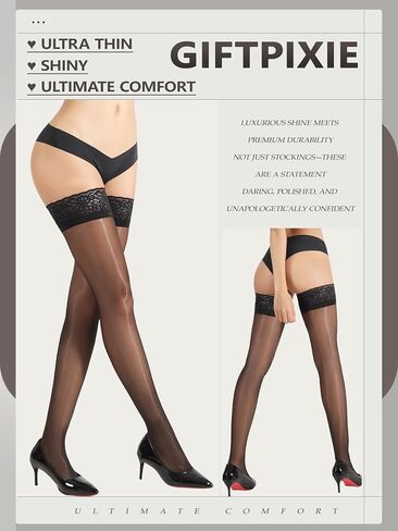 Silk Thigh High Stockings for Women, Shiny Reinforced Lace Top Tights with Anti-Slip Silicone, Sexy Sheer Lingerie in Saudi Arabia