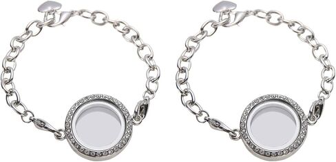 2pcs Memory Locket Bracelet Rhinestone Floating Locket Bracelet Stainless Steel Circle Bracelets women picture frame photo frame pendant in Saudi Arabia