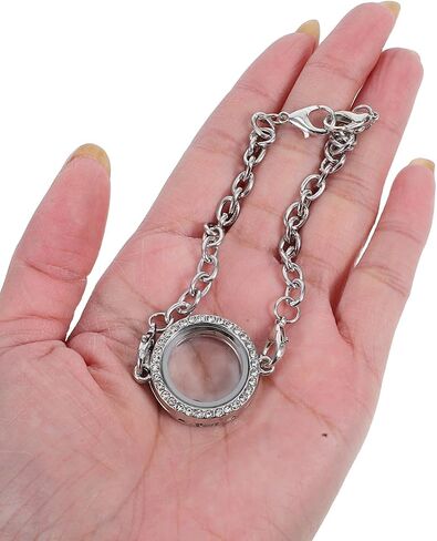 2pcs Memory Locket Bracelet Rhinestone Floating Locket Bracelet Stainless Steel Circle Bracelets women picture frame photo frame pendant in Saudi Arabia