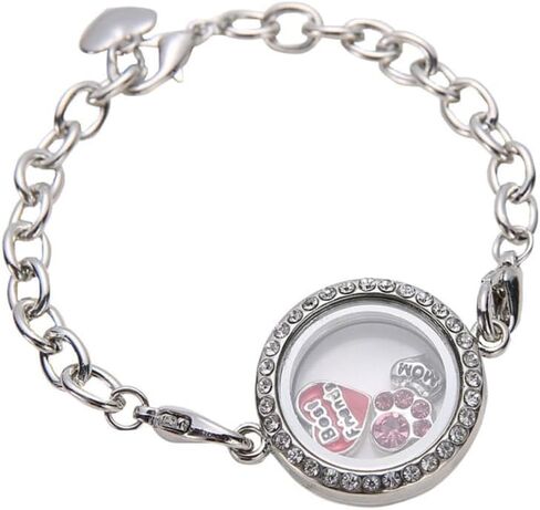 2pcs Memory Locket Bracelet Rhinestone Floating Locket Bracelet Stainless Steel Circle Bracelets women picture frame photo frame pendant in Saudi Arabia