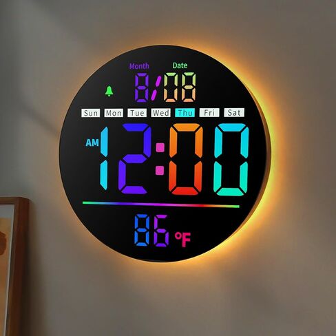 8 بوصة على مدار الساعة الدائرية الحائط ، شاشة RGB اللون ، ديست تلقائي ، درجة الحرارة ، المنبه لغرفة المعيشة ، غرفة نوم ، مكتب ، فصل دراسي ، مؤقت للعد التنازلي الصالة الرياضية in Kuwait