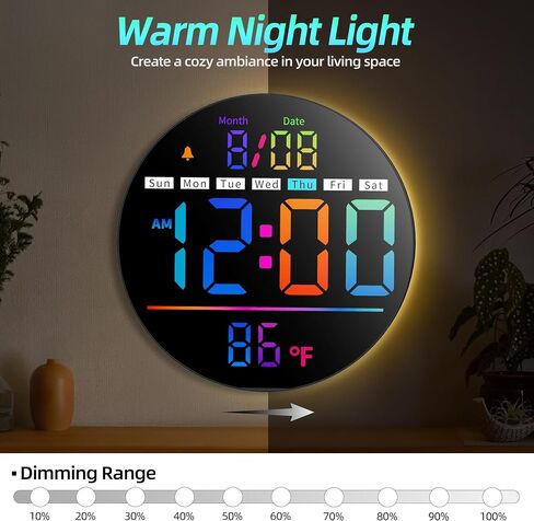 8 بوصة على مدار الساعة الدائرية الحائط ، شاشة RGB اللون ، ديست تلقائي ، درجة الحرارة ، المنبه لغرفة المعيشة ، غرفة نوم ، مكتب ، فصل دراسي ، مؤقت للعد التنازلي الصالة الرياضية in Kuwait