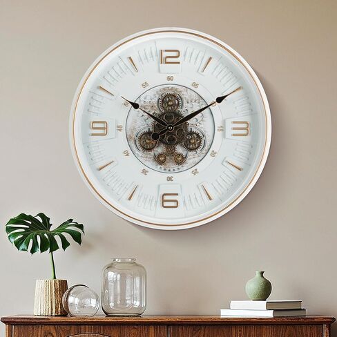 Vintage Large Wall Clock with Moving Gears, 20 Inches Industrial Retro Steampunk Decorative Wall Clock with Moving Cogs for Living Room Home Office Farmhouse Fireplace Decor in Saudi Arabia