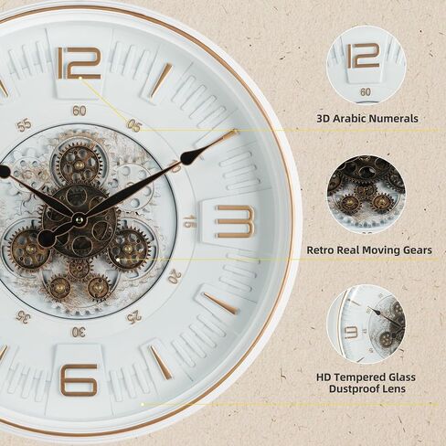 Vintage Large Wall Clock with Moving Gears, 20 Inches Industrial Retro Steampunk Decorative Wall Clock with Moving Cogs for Living Room Home Office Farmhouse Fireplace Decor in Saudi Arabia