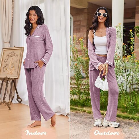 Ekouaer Women's Pajama Sets Long Sleeve Button Down 2 Piece Pjs Soft Lounge Sets Notch Collar Sleepwear in Saudi Arabia