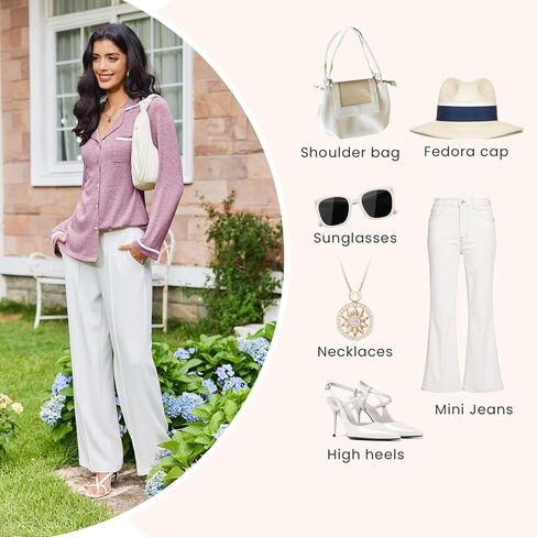 Ekouaer Women's Pajama Sets Long Sleeve Button Down 2 Piece Pjs Soft Lounge Sets Notch Collar Sleepwear in Saudi Arabia