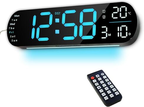 13.7" Digital Wall Clock Large Display with Remote Control, LED Digital Wall Clock with RGB Color Changing, Alarm Temperature DST, Auto Brightness Big Clock for Living Room, Classroom Gym Office Decor in Kuwait