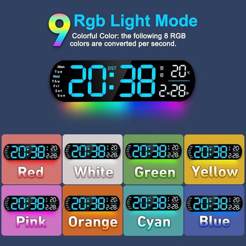 13.7" Digital Wall Clock Large Display with Remote Control, LED Digital Wall Clock with RGB Color Changing, Alarm Temperature DST, Auto Brightness Big Clock for Living Room, Classroom Gym Office Decor in Kuwait