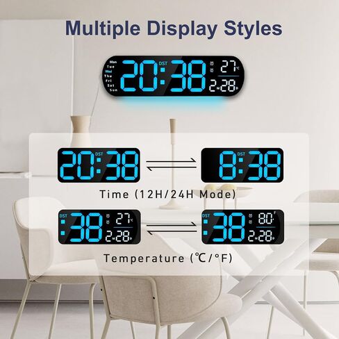 13.7" Digital Wall Clock Large Display with Remote Control, LED Digital Wall Clock with RGB Color Changing, Alarm Temperature DST, Auto Brightness Big Clock for Living Room, Classroom Gym Office Decor in Kuwait