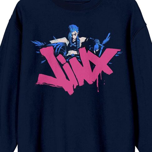 Bioworld Arcane Jinx, pink moon, graffiti jinx name and icon on navy Adult Crew Neck in Saudi Arabia