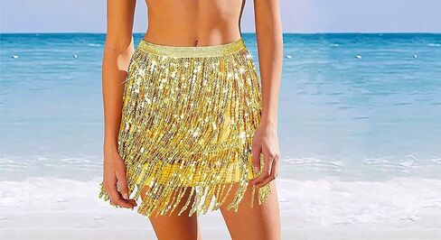 Sequin Skirt Holographic Skirt Sparkly Fortune Teller Tassle Rave Outfits for Women Festival Silver in Saudi Arabia