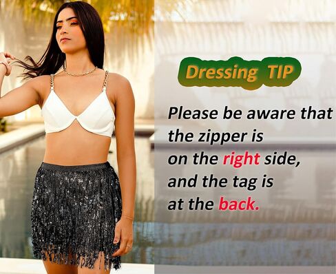 Sequin Skirt Holographic Skirt Sparkly Fortune Teller Tassle Rave Outfits for Women Festival Silver in Saudi Arabia