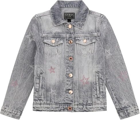 GUESS Girls' Grey Rigid Denim Jacket with Stars in Saudi Arabia