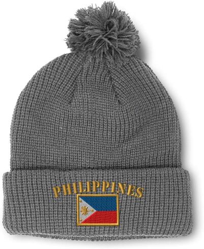 Custom Pom Pom Beanies for Women Philippines Flag Embroidery Skull Cap Winter Hats for Men Acrylic 1 Size in Saudi Arabia