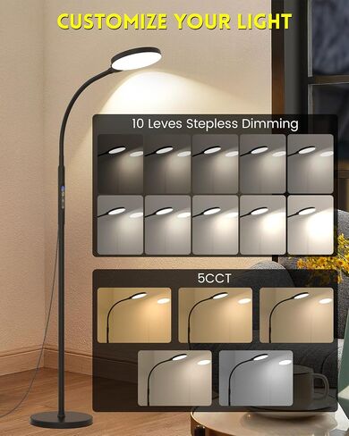Light Therapy Lamp 11000 Lux, Full Spectrum LED UV-Free Sunlight Lamp with 10 Adjustable Brightness & 5 Color Temperatures, 3 in 1 Retractable Timer Control Therapy Floor Lamp, White in Saudi Arabia