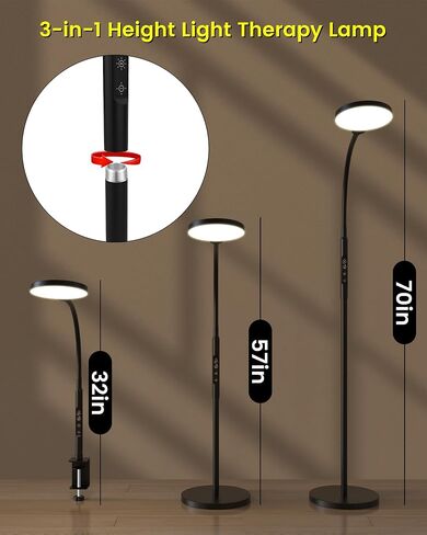 Light Therapy Lamp 11000 Lux, Full Spectrum LED UV-Free Sunlight Lamp with 10 Adjustable Brightness & 5 Color Temperatures, 3 in 1 Retractable Timer Control Therapy Floor Lamp, White in Saudi Arabia