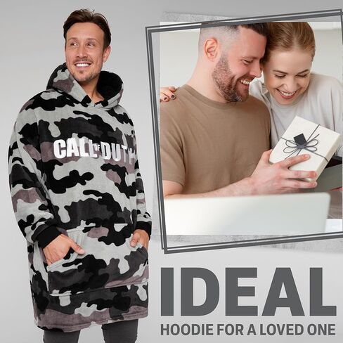 سترة بغطاء للرأس من Call of Duty للرجال والمراهقين، سترة صوف مريحة كبيرة الحجم، مقاس واحد، غطاء شيربا، هدايا للاعبين، رمادي مموه in Kuwait