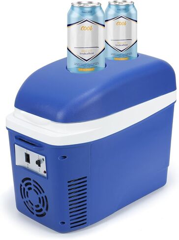 Iceblue 7L/9Can Blue Mini Fridge for Bedroom, 12V Car Charger & AC Plug Dual-use Small Refrigerator, Portable & Compact Electric Cooler for Dorm, Picnic, Travel in Kuwait