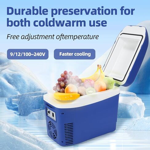 Iceblue 7L/9Can Blue Mini Fridge for Bedroom, 12V Car Charger & AC Plug Dual-use Small Refrigerator, Portable & Compact Electric Cooler for Dorm, Picnic, Travel in Kuwait