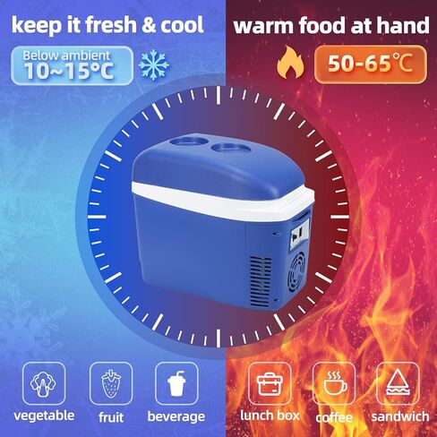 Iceblue 7L/9Can Blue Mini Fridge for Bedroom, 12V Car Charger & AC Plug Dual-use Small Refrigerator, Portable & Compact Electric Cooler for Dorm, Picnic, Travel in Kuwait