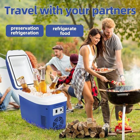 Iceblue 7L/9Can Blue Mini Fridge for Bedroom, 12V Car Charger & AC Plug Dual-use Small Refrigerator, Portable & Compact Electric Cooler for Dorm, Picnic, Travel in Kuwait