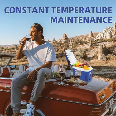 Iceblue 7L/9Can Blue Mini Fridge for Bedroom, 12V Car Charger & AC Plug Dual-use Small Refrigerator, Portable & Compact Electric Cooler for Dorm, Picnic, Travel in Kuwait