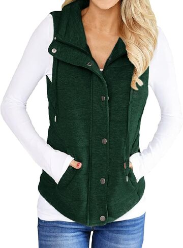 Valphsio Women Casual Quilted Puffer Vest Lightweight Zip Up Drawstring Jacket Outerwear with Pockets in Saudi Arabia