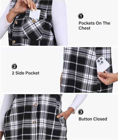 Mofiz Womens Long Flannel Plaid Vest Fall Winter Button Downlyless Shirt Shirt Cardigan Coard مع جيوب in Saudi Arabia
