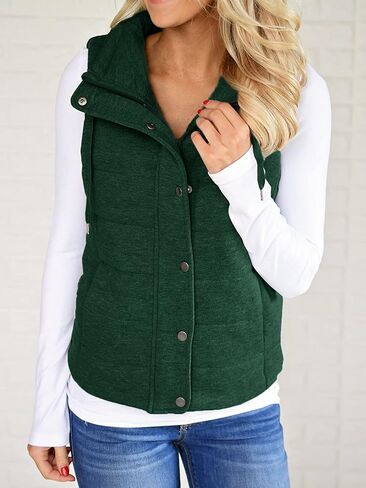 Valphsio Women Casual Quilted Puffer Vest Lightweight Zip Up Drawstring Jacket Outerwear with Pockets in Saudi Arabia