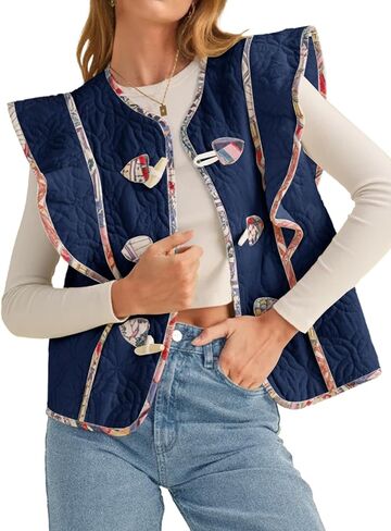 Tankaneo Womens Puffer Stest Fest Shulkless Florals Pathwork Ceanted Stest Wooden Toggle معاطف جيليت مبطنة in Saudi Arabia