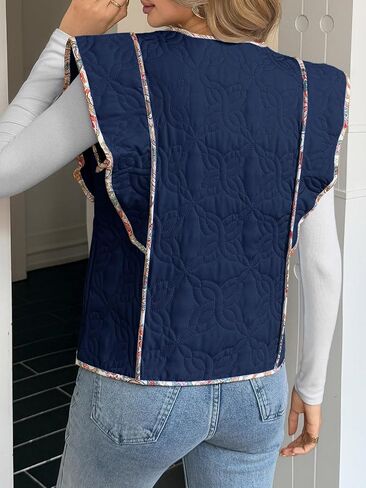 Tankaneo Womens Puffer Stest Fest Shulkless Florals Pathwork Ceanted Stest Wooden Toggle معاطف جيليت مبطنة in Saudi Arabia
