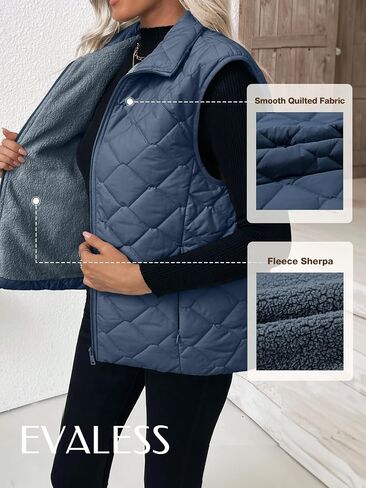 EVALESS Puffer Vest Women Fall Winter Coats 2025 Lightweight Stand Collar Vest Trendy Sleeveless Zip Up Quilted Jackets in Saudi Arabia