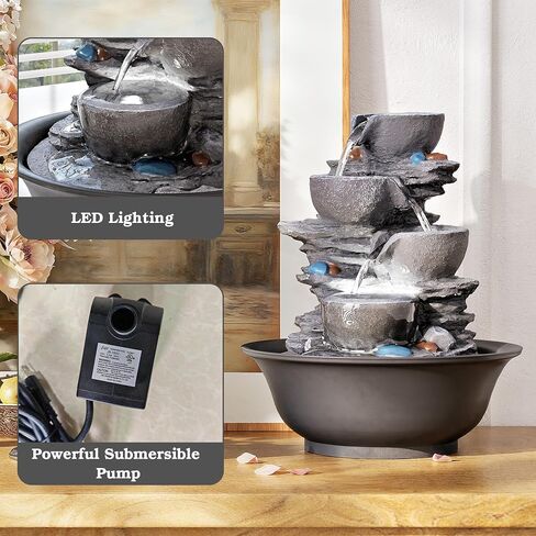 10.6 في نافورة الطاولة ، نوافير شلالات داخلية مع ضوء LED ، تصميم صخري واقعي للأجواء المهدئة في غرف النوم أو غرف المعيشة أو المكاتب أو مساحات التأمل in Saudi Arabia