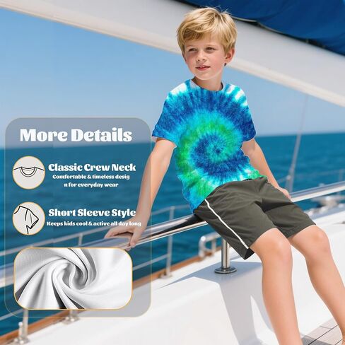 TIE صبغ TISER T-Shirt for Boys Girls-Crewneck Short Sleeve Lightweight Tee ، Top Summer Top Fail Ages 6-16 in Kuwait