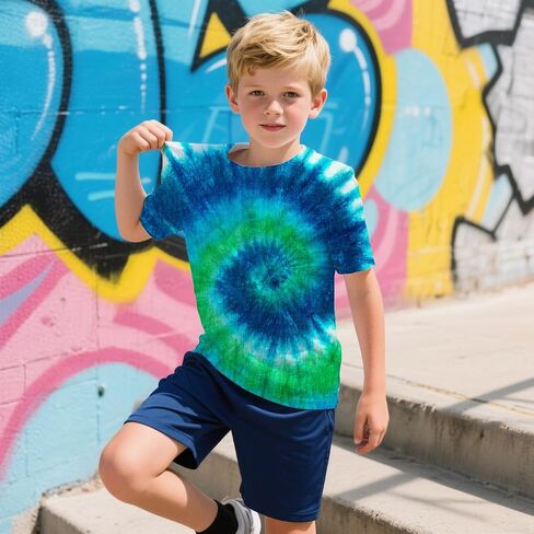 TIE صبغ TISER T-Shirt for Boys Girls-Crewneck Short Sleeve Lightweight Tee ، Top Summer Top Fail Ages 6-16 in Kuwait