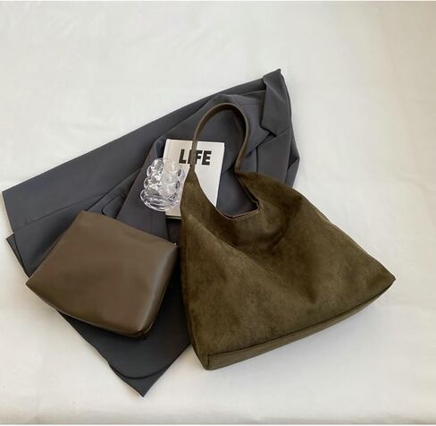 2 Pcs Slouchy Hobo Bags Women Suede Crescent Satchels Shoulder Bag Crossbody Purse Top-handle College Tote Handbag 2025 in Saudi Arabia