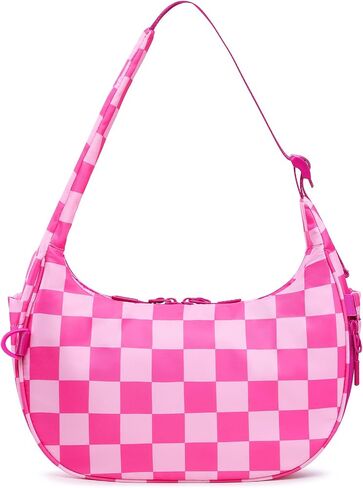 FODOKO Checkered Crescent Shoulder Bag Women's Underarm hobo handbags Nylon Small Tote Bag in Kuwait