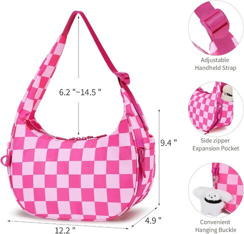FODOKO Checkered Crescent Shoulder Bag Women's Underarm hobo handbags Nylon Small Tote Bag in Kuwait
