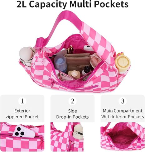 FODOKO Checkered Crescent Shoulder Bag Women's Underarm hobo handbags Nylon Small Tote Bag in Kuwait