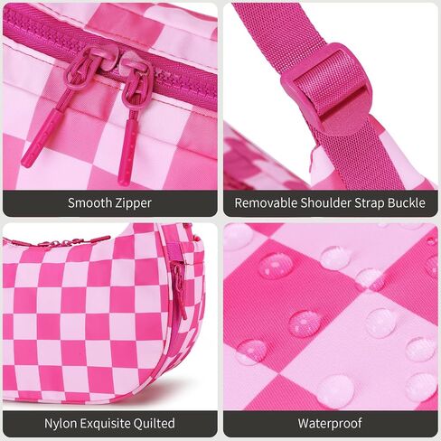 FODOKO Checkered Crescent Shoulder Bag Women's Underarm hobo handbags Nylon Small Tote Bag in Kuwait