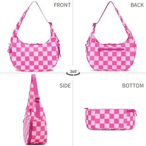 FODOKO Checkered Crescent Shoulder Bag Women's Underarm hobo handbags Nylon Small Tote Bag in Kuwait