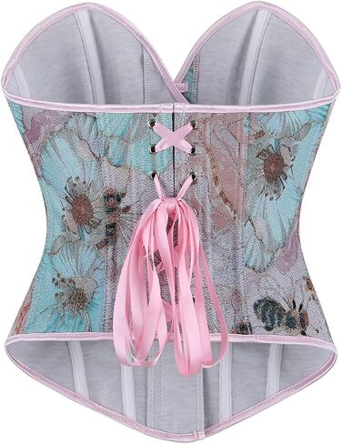 قمم مشد مثيرة للنساء عصر النهضة الأزهار تمثال نصفي Overbust Boned Lingerie Lingerie مفتوحة الظهر in Kuwait