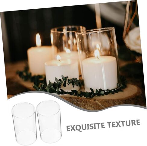BESTYASH 4Pcs Cylinder Candle Glass Shades Transparent Covers for Home Decor Wedding Centerpieces DIY Floral Arrangements High Borosilicate Glass Windproof Design in Kuwait