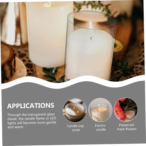BESTYASH 4Pcs Cylinder Candle Glass Shades Transparent Covers for Home Decor Wedding Centerpieces DIY Floral Arrangements High Borosilicate Glass Windproof Design in Kuwait