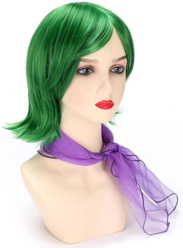 Green Disgust Wig with Eyelashes Scarf Short Disgust Wig Costume for Women Halloween Cosplay (Green) in Saudi Arabia