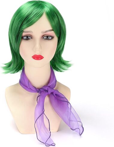 Green Disgust Wig with Eyelashes Scarf Short Disgust Wig Costume for Women Halloween Cosplay (Green) in Saudi Arabia