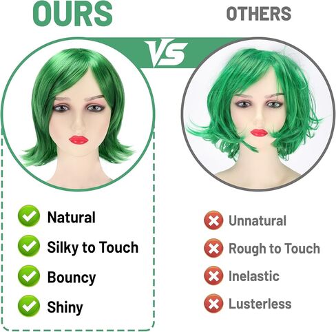 Green Disgust Wig with Eyelashes Scarf Short Disgust Wig Costume for Women Halloween Cosplay (Green) in Saudi Arabia