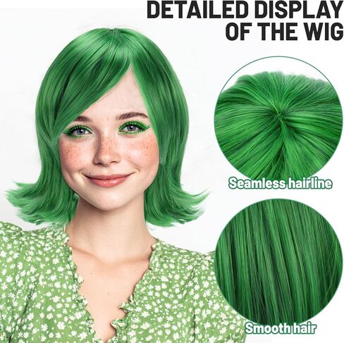 Green Disgust Wig with Eyelashes Scarf Short Disgust Wig Costume for Women Halloween Cosplay (Green) in Saudi Arabia