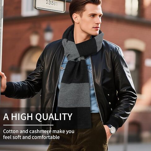 2025 Black and Gray Striped Mens Scarf Winter Soft Shawl Wrap Costume Accessories for Men Women in Saudi Arabia